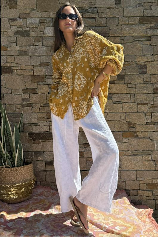 Hush Pillow Cotton Bandana B Boyfriend Shirt Mustard